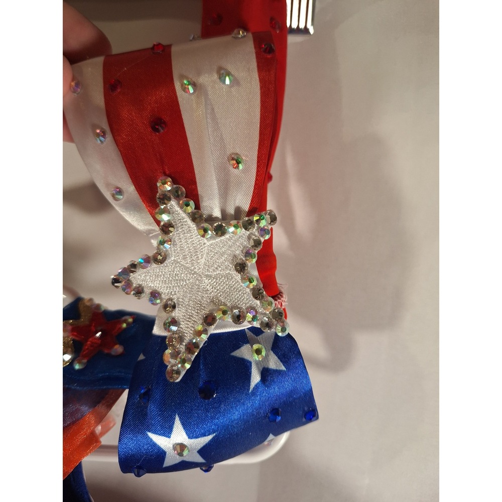 Patriotic Glitz Pageant Dress Red White Blue Stars Stripes Cupcake Skirt Set - Picture 4 of 12
